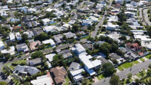 Aerial view of suburban homes